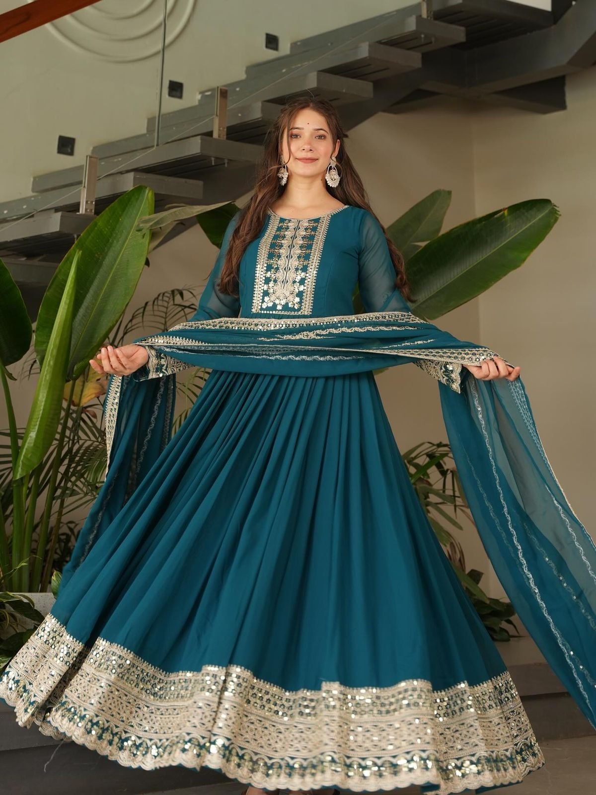 Navy Blue Embroidered