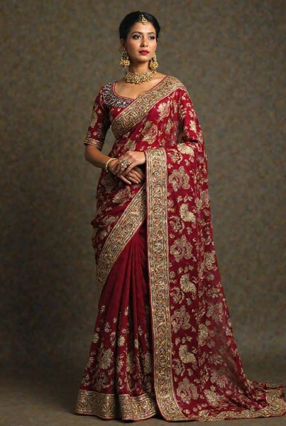 Olive Green Saree