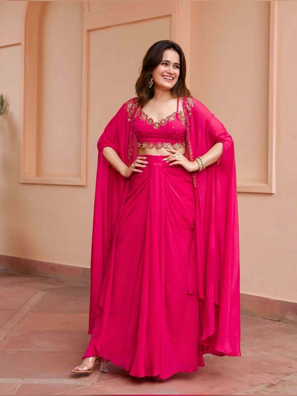 Beige Floral Zari Lehenga